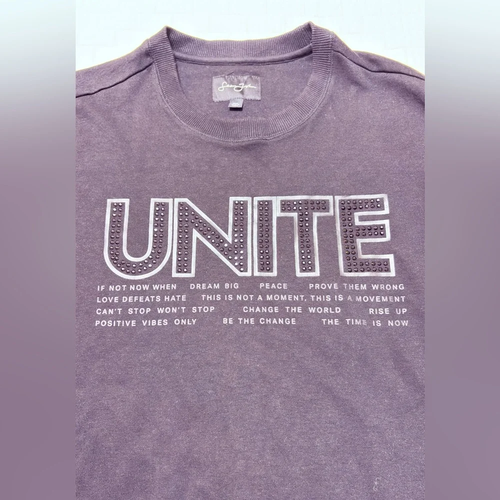 Sean John UNITE Pullover Men Black Rhinestone Crewneck Sweatshirt 2XL Graphic